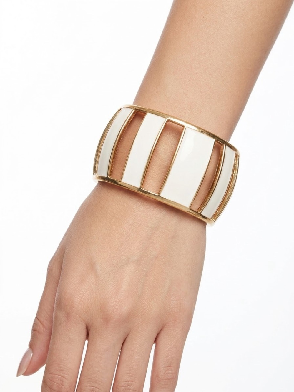 Gold and White Enamel Cuff Bracelet